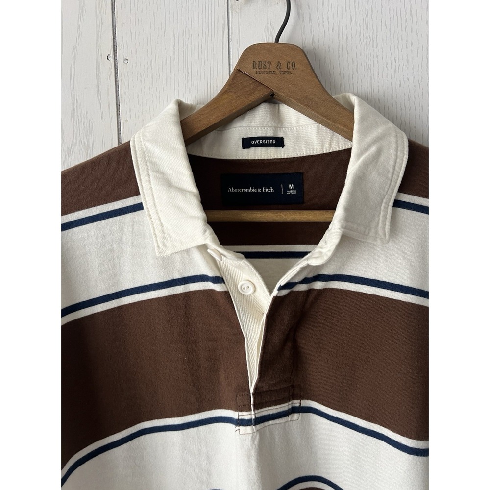 Abercrombie & Fitch Rugby Oversized Polo Shirt Men's Medium Stripe Preppy Brown - Picture 3 of 14